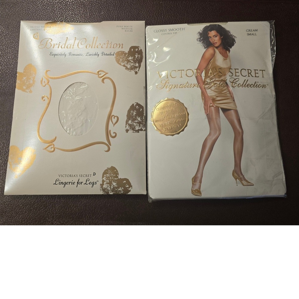 Vintage Victorias Secret‎ Pantyhose Bundle Bridal Trellis White Cream S M 2pk